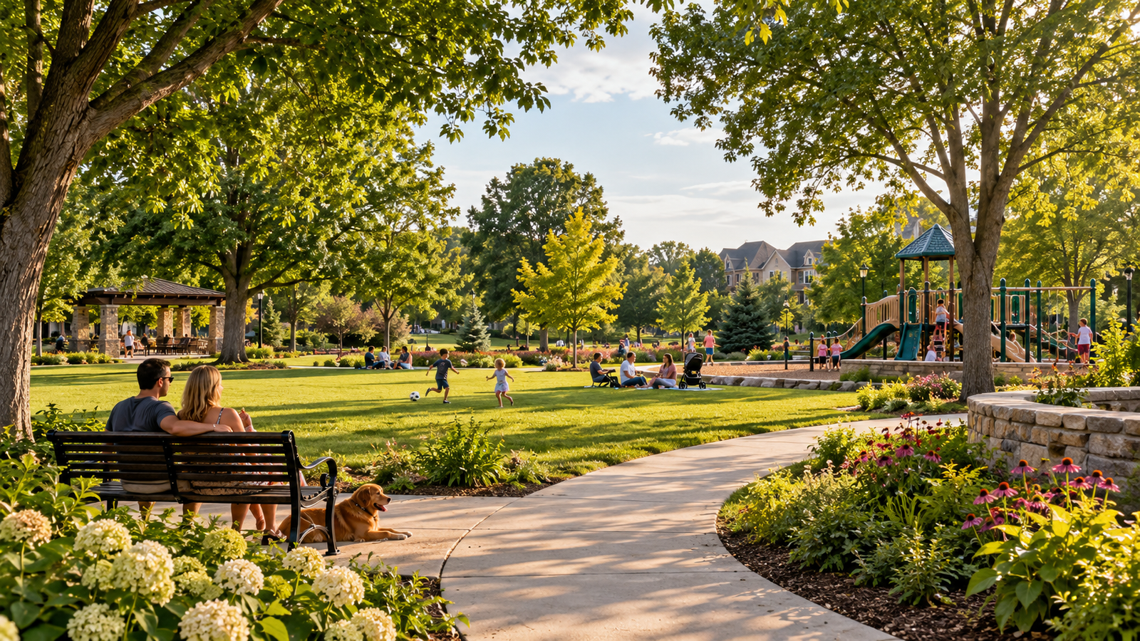 Illustrative view of a green community park